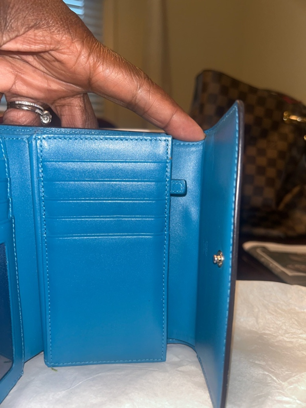 MCM Turquoise Saffiano Leather Wallet with Gold Logo - Picture 7 of 10